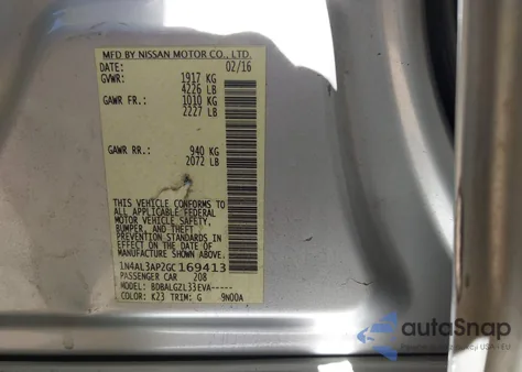 2016 Nissan Altima 2.5/2.5 S/2.5 Sl/2.5 Sr/2.5 Sv from USA, damaged, VIN 1N4AL3AP2GC169413